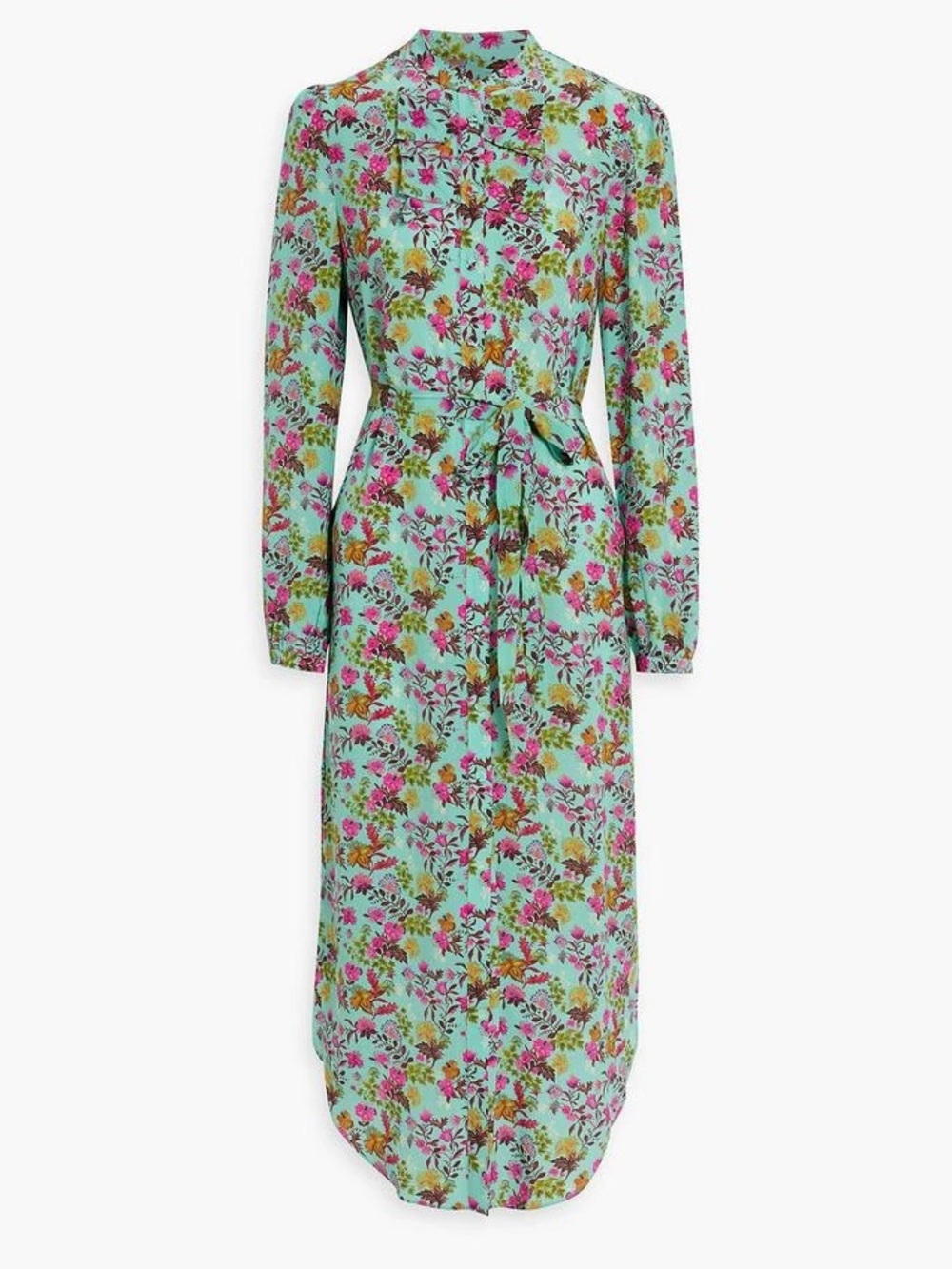 NWOT SALONI 100% Organic Silk Sasha Floral Teal Long Sleeve Midi Dress Size 6